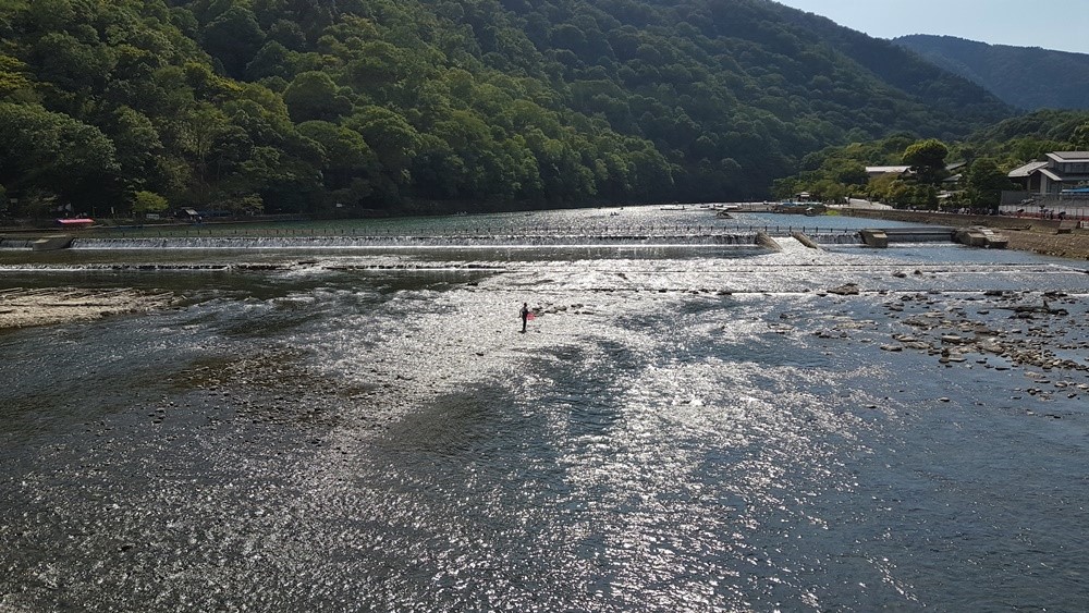 Pêcheur au milieu de la rivière